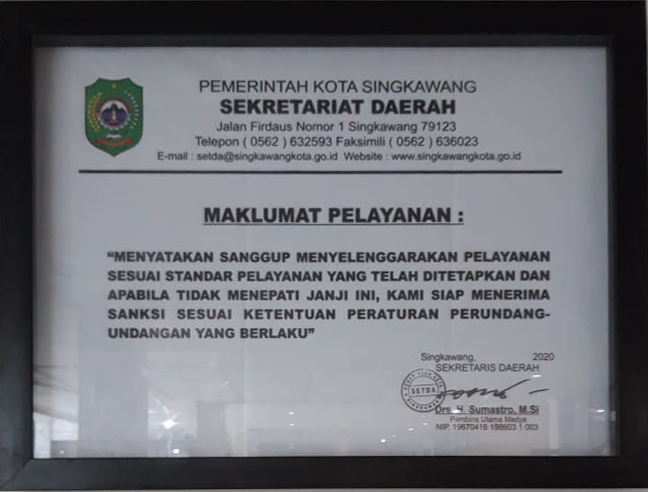Maklumat Pelayanan Sekretariat Daerah Kota Singkawang